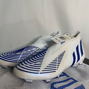 ADIDAS PREDATOR EDGE + FG WHITE HI-RES BLUE GV7375 SOCCER CLEATS SIZE 10.5 NEW